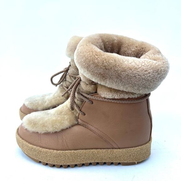 Montelliana 1965 Lambskin Fur Trim Lace-Up Winter Boots Shearling 38 Tan 8 - Picture 6 of 8